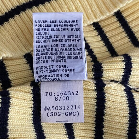 Tommy Hilfiger Sweater Womens Large Yellow Black Striped Ribbed Pullover Cotton - Picture 8 of 8